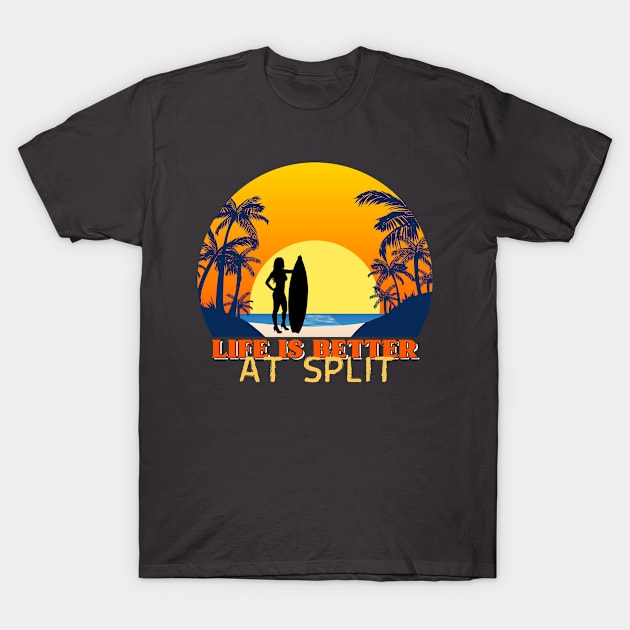 Surfing girl in Split T-Shirt by ArtDesignDE